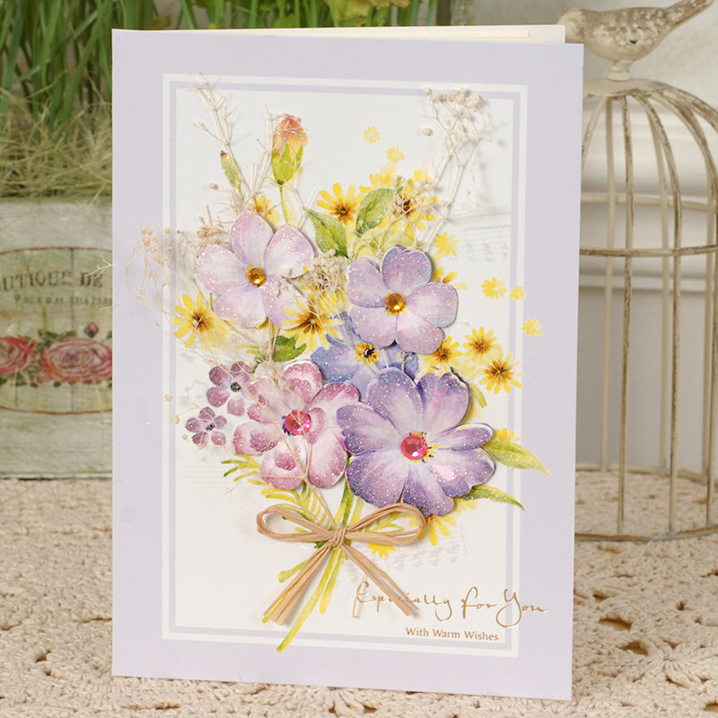 Iheno pick-up greeting card, European style elegant dried flower blessing card, birthday card, thank you card, universal card