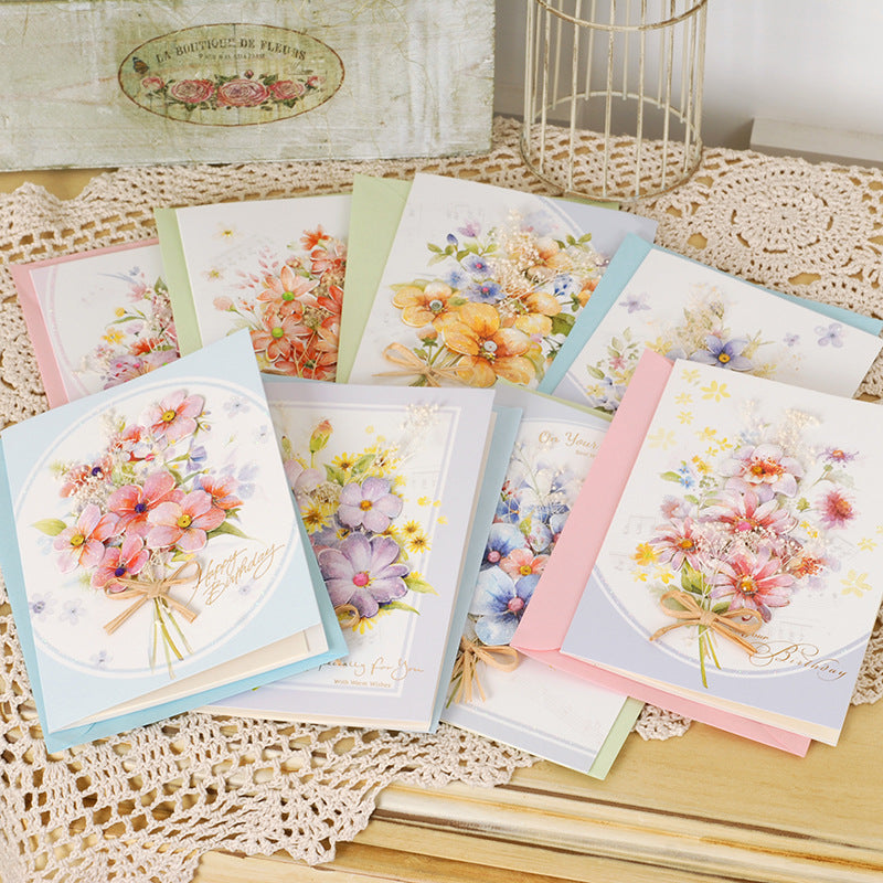 Iheno pick-up greeting card, European style elegant dried flower blessing card, birthday card, thank you card, universal card