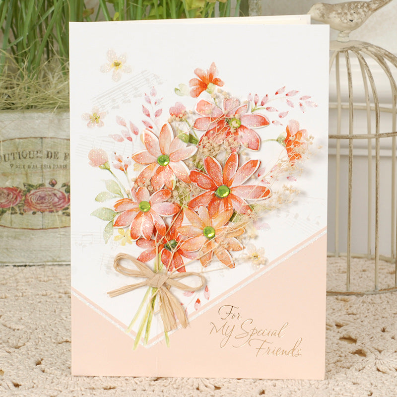 Iheno pick-up greeting card, European style elegant dried flower blessing card, birthday card, thank you card, universal card