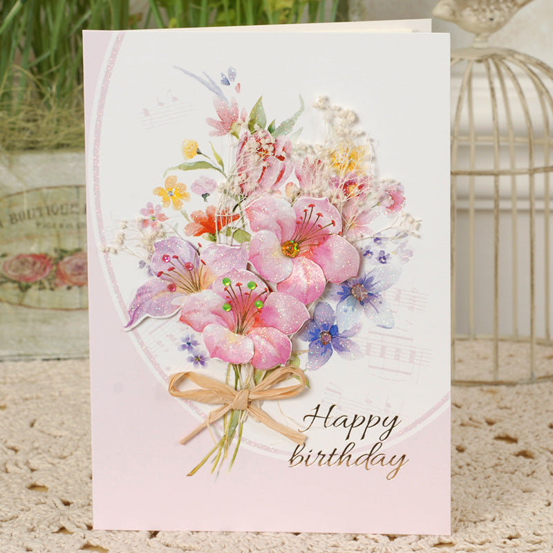 Iheno pick-up greeting card, European style elegant dried flower blessing card, birthday card, thank you card, universal card