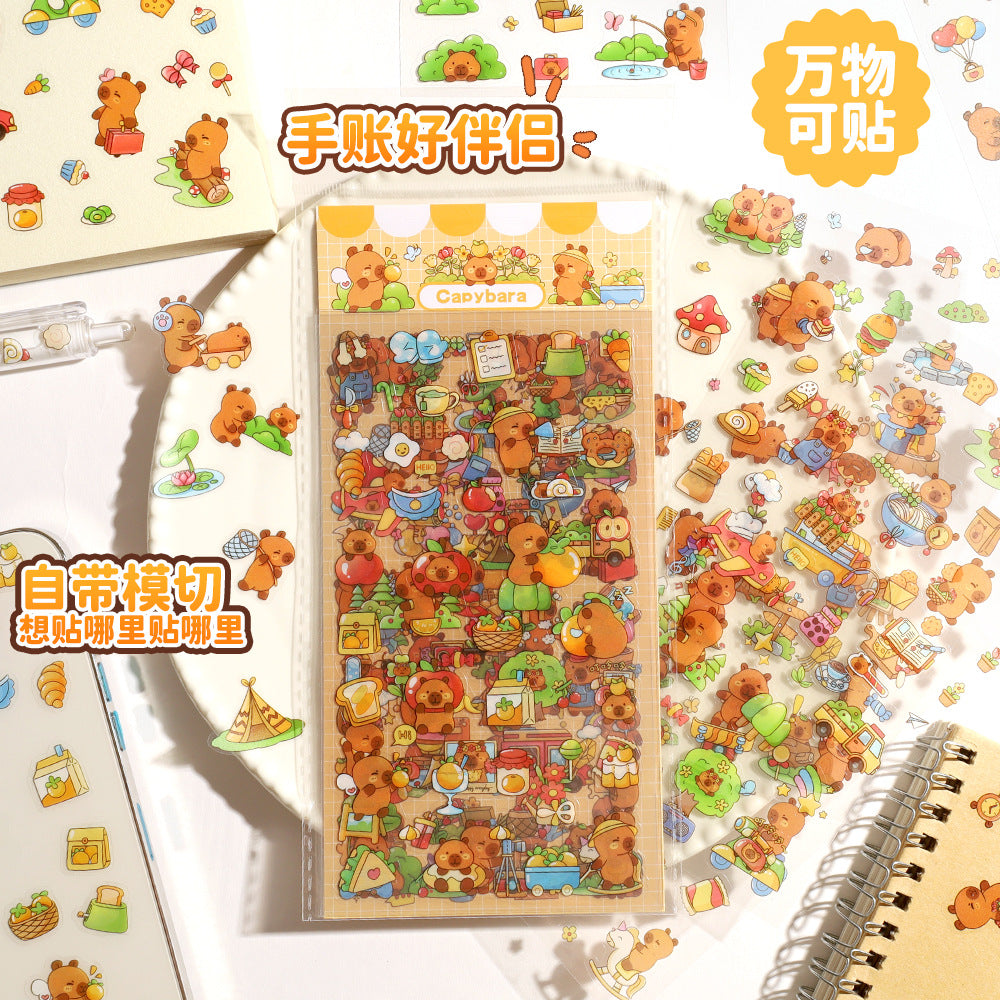 Creative Cute Capybara Stickers 6 Pieces Children's DIY Capybara Material PET Cartoon Decoration Sticker Gift