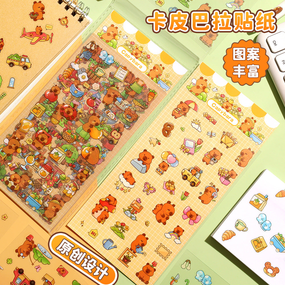 Creative Cute Capybara Stickers 6 Pieces Children's DIY Capybara Material PET Cartoon Decoration Sticker Gift