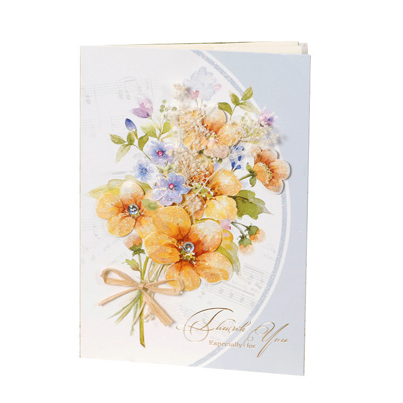 Iheno pick-up greeting card, European style elegant dried flower blessing card, birthday card, thank you card, universal card